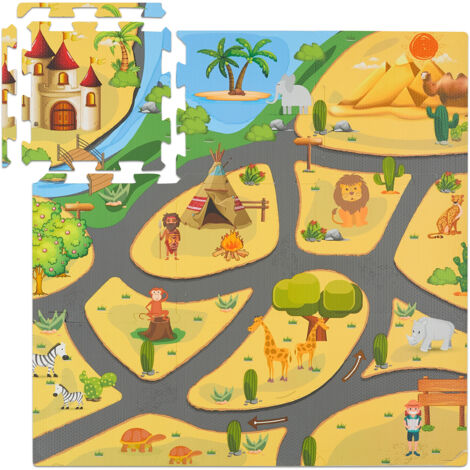 Relaxdays Tappeto Gioco Bambini, 21 Tasselli Puzzle a Tema Fattoria, Tappetino per Gattonare, Tappetone Gomma, Colorato