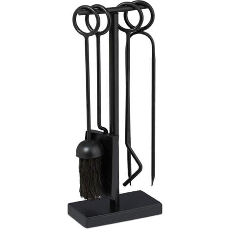 Set 5 Attrezzi Per Camino - Attizzatoio, Pala, Scopino, Pinza E Supporto, Ferro Nero - Foto 6