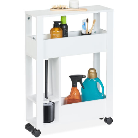 Carrello Salvaspazio Relaxdays Per Cucina E Bagno | 3 Scomparti, 2 Ripiani, Su Ruote | Stretto 20 Cm, Bianco