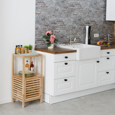 Relaxdays Mobiletto Da Bagno 3 Cestini Pieghevoli – Legno Naturale, Salvaspazio, 65x28x25,5 Cm