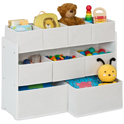 Relaxdays Scaffale per Bambini, 9 Scatole Portagiochi, Mobile Organizer Cameretta, Libreria, HLP: 60x92x30 cm, Bianco