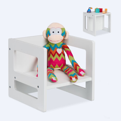 Relaxdays Sedia per Bambini, Sgabello 2in1 Trasformabile Tavolo, Poltroncine con Braccioli 2 Altezze, 30x30x30 cm, MDF (1/5)