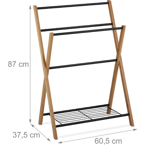 Relaxdays Portasciugamani da Terra, Piantana a 4 Aste, Ripiano, Metallo e  Bambù, HxLxP: 87x60,5x37,5