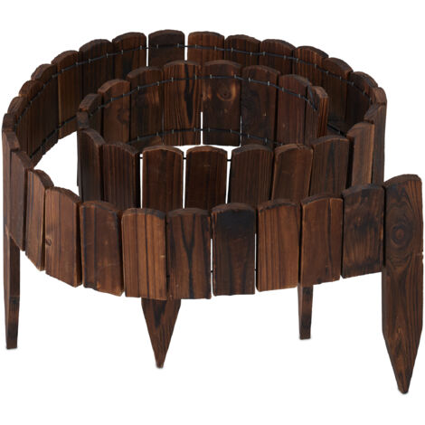 Relaxdays Bordo per Aiuole, 200 cm, Flessibile, Recinto Alto 10cm, Borudura in Legno, Recinzione Giardino, Marrone Scuro