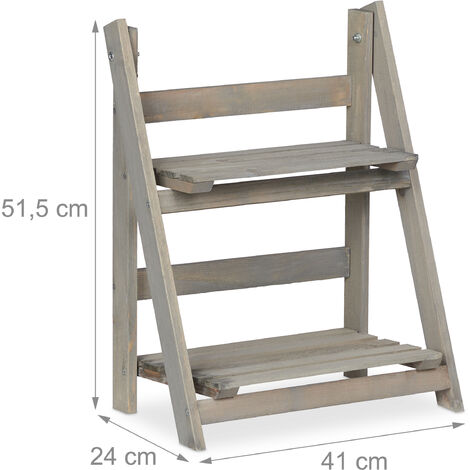 Relaxdays Scaletta per Piante, 2 Livelli, Pieghevole, Scaffale con Ripiani a Scala, HLP 51,5x41x24 cm, in Legno, Grigio