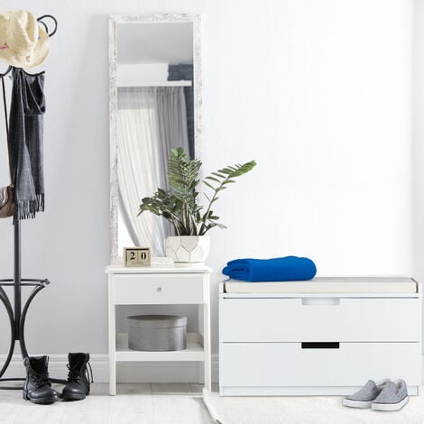 Relaxdays Mobiletto, Panca con 2 Cassetti, Stile Retrò, Imbottitura per Sedersi, HLP: 45 x 80 x 36 cm, Bianco