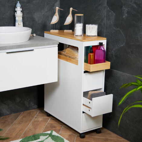 Carrello Stretto Salvaspazio 78x21,5x63cm | 3 Ripiani In MDF | Con Ruote | Per Cucina E Bagno - Foto 10