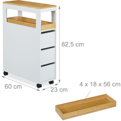 Carrello Stretto Salvaspazio 78x21,5x63cm | 3 Ripiani In MDF | Con Ruote | Per Cucina E Bagno - Foto 13