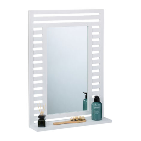 Specchio Da Bagno Con Ripiano - Cornice In Legno 70x50 Cm, Marrone, Con Mensola Portaoggetti - Foto 2