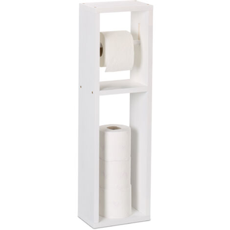 Relaxdays Piantana Portarotolo Carta Igienica Bagno, Parete o Terra, 4 Rotoli Cartaigienica, 70x20x13 cm, Legno, Bianco