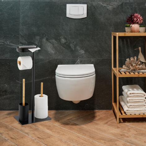 Piantana Bagno Frida con Porta Rotolo e Porta Scopino Inox Satinato