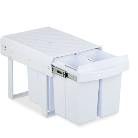 Relaxdays Pattumiera Estraibile Sottolavello, Cestino Raccolta Differenziata 4 Scomparti da 8 L, 34,6x34x51,8 cm, Bianco