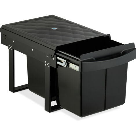 Relaxdays Pattumiera Estraibile Sottolavello, Cestino Raccolta Differenziata 2 Scomparti da 15 L, 34,6x34x51,8 cm, Nero