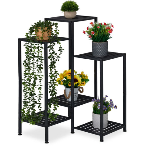 Relaxdays Scaffale Portapiante a 6 Ripiani, Supporto per Vasi Fiori, Scala per Piante HLP: 81x55x55 cm, Metallo, Nero