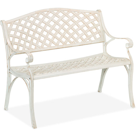 Relaxdays Panca da Giardino, Panchina a 2 Posti da Esterno, HLP: 83 x 103 x 64 cm, Design Vintage in Alluminio, Bianco
