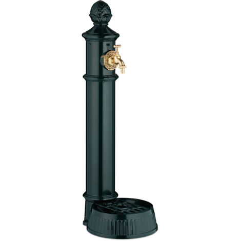 Relaxdays Fontana da Giardino in Stile Antico, Fontanella a Colonna con Rubinetto e Vaschetta, HLP: 83x26x31,5 cm, Verde
