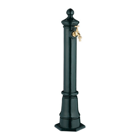 Relaxdays Fontana da Giardino in Stile Antico, Fontanella a Colonna con Rubinetto Acqua, HLP: 80x18x20,5 cm, Verde Scuro