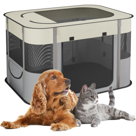 Relaxdays Recinto per Cani da Interno ed Esterno, Box Pieghevole Portatile Cuccioli, 60x90x68 cm, Tessuto, Multicolore