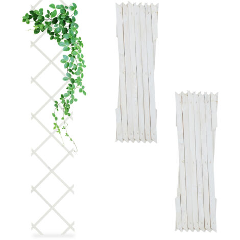 Relaxdays Grigliato in Legno per Rampicanti, 180x30 cm, Set 3 Tralicci Allungabili Piante da Giardino e Balcone, Bianco