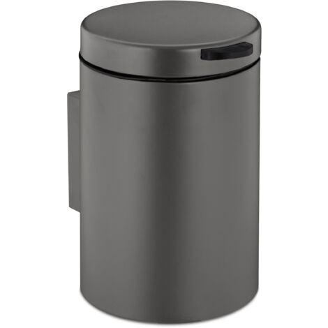 Relaxdays Cestino Portarifiuti 5L Con Gancio Per Anta - Secchio Interno Rimovibile, In Ferro E Plastica, Nero Opaco, Per Bagno, Cucina E Toeletta