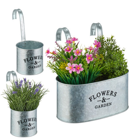 4 Fioriere In Metallo Da Appendere, Diametro 13cm, Con Ganci - Per Balcone E Giardino, Colorate