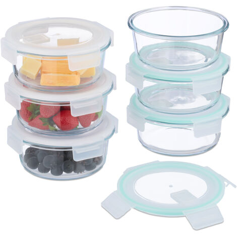 Skynzor 5 Pezzi Contenitori Vetro per Alimenti Ermetico Anti Perdite, Contenitore Ermetico per Alimenti, Meal Prep Contenitori, Schiscetta Pranzo Vetro per Congelatore, Lavastoviglie(1040ml