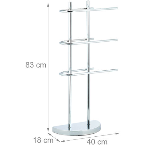 Relaxdays Portasciugamani, in Ferro Cromato, 3 Bracci, Base Semicircolare, Piantana Autoportante, 83x40x18 cm, Argento