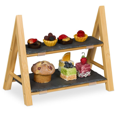 Ciotola per frutta in ceramica a 3 livelli, con supporto per frutta in legno di bambù e porcellana, grande capacità, per pane, snack (bianco