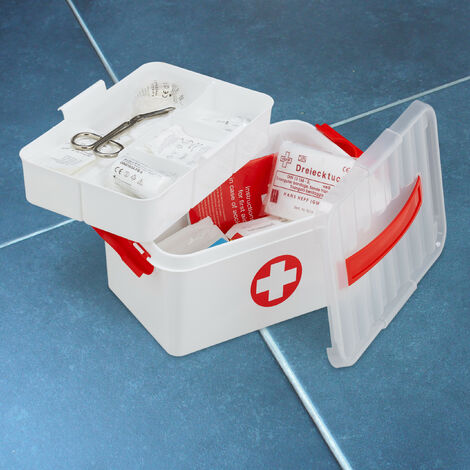 LVPY Scatola per Medicinali in Plastica, Cassetta del pronto soccorso con manico, Blu, 31.5 x 21 x 19.5 cm, Scatole di immagazzinaggio