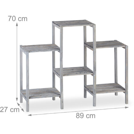 Relaxdays Fioriera a Scala in Legno, Design Shabby per Soggiorno Scaffale per Piante, 6 Ripiani, HLP 70x89x27 cm,Grigio