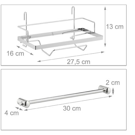 Relaxdays Set Portautensili da Cucina, Effetto Acciaio Inox, Porta Rotoli,  Scolapiatti, Asta Metallica, 6 Ganci, Argento