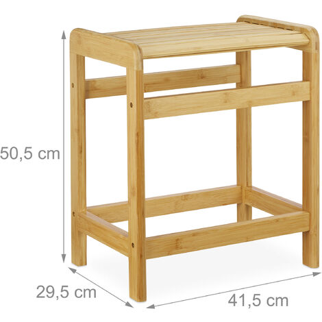 Relaxdays Sgabello da Bagno in Bambù, Design Naturale, Panchetta da Armadio, 50,5 x 41,5 x 29,5 cm, Legno Naturale