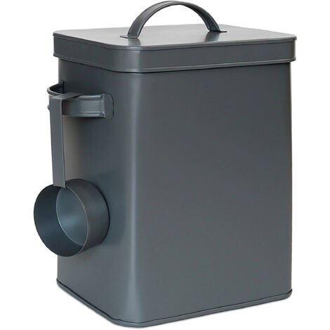 Scatola di metallo Relaxdays, 6,5 L, con dosatore, per cibo per animali e caffè, a tenuta stagna, antracite (1/5)