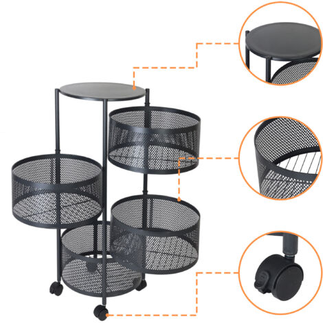 Carrello Da Cucina Relaxdays Con 4 Ripiani Girevoli - Mobile Con Ruote, 75x34 Cm, Nero, Acciaio