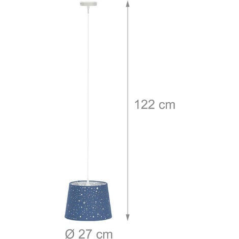 Relaxdays Lampadario per la Cameretta con Stelle, Paralume in Stoffa  Stellato Rotondo, da Soffitto Bambini, blu