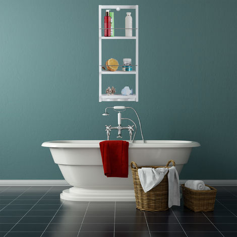 Relaxdays Mensola per Doccia in Bambù, 3 Ripiani, Portasciugamani, Scaffale  per Cucina & Bagno, HLP 58,5x52x21cm,legno