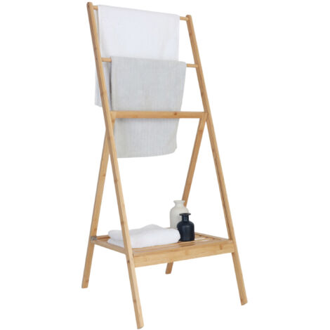 Portasciugamani In Bambù Relaxdays Con 2 Aste E Ripiano – Altezza 77,5 Cm, Autonomo, Naturale E Resistente All'Umidità