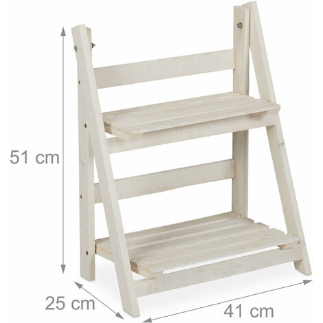 Relaxdays Fioriera a Scala, per Interni e Esterni, Design Shabby-Chic, Richiudibile, HLP 51x41x25 cm, 2 Livelli, Bianco