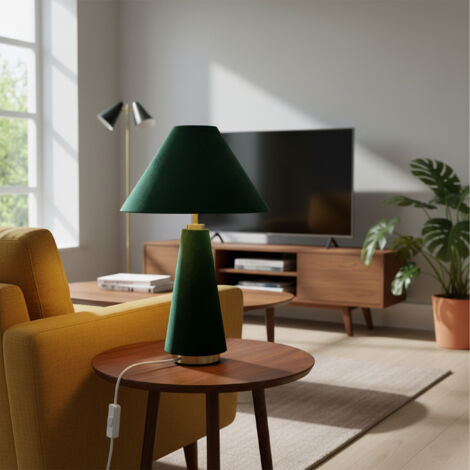 Lampada da tavolo Relaxdays, paralume in velluto e base in metallo, E14, H 47x30 cm, lampada da comodino, blu scuro/oro