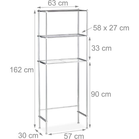 Relaxdays Mobile Sopra Lavatrice, Scaffale Rialzato con 3 Ripiani per  Lavanderia e Bagno, HLP 162 x