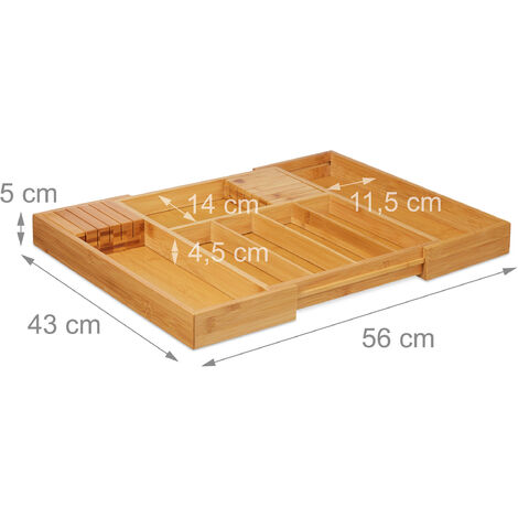 Relaxdays Portaposate in Legno di Bambù, Estraibile, 2 Blocchi per Coltelli, 5-7 Scomparti, HLP 5x56x43 cm, naturale
