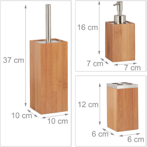 Set Accessori Bagno In Bambù CERBIOR 6 Pezzi Nero | Portasapone, Portaspazzolino, Dispenser Sapone, Scopino WC, Pattumiera | Kit Completo Elegante Per Arredo Bagno