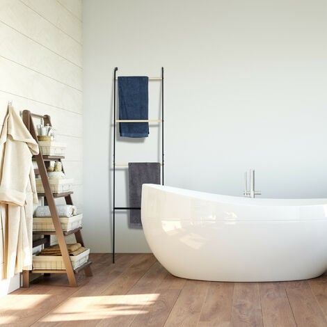 Relaxdays Scala Portasciugamani in Metallo, 4 Aste, per Asciugamani e Indumenti, Salvaspazio, HxLxP: 160x40x26 cm, Nero
