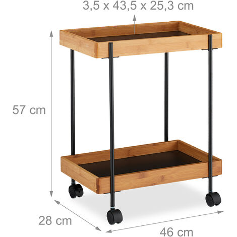 Relaxdays Carrello da Cucina, Portavivande con 2 Ripiani, Bambù & Ferro, 57 x 46 x 28 cm, Nero/Naturale