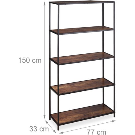 Relaxdays Libreria Vintage, 5 Mensole, Industrial, Mobili Home Office, Scaffale da Terra,150x77x33 cm,aspetto legno/nero