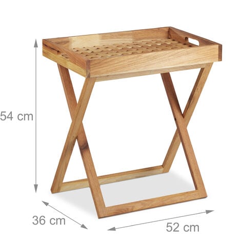 Relaxdays Tavolino con Vassoio, Pieghevole in Legno di Noce, Piccolo,  Vassoio per Service, HLP: 54x52x36 cm, naturale