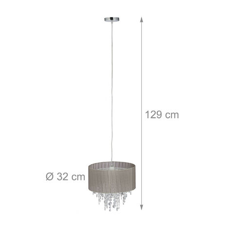 Relaxdays Lampadario con Cristalli, Paralume Rotondo in Stoffa Attacco