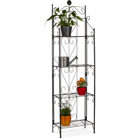 Relaxdays Scaffale Porta Piante, Metallo, 4 Ripiani, Pieghevole, per Esterni,  Portafiori, HxLxP: 157 x 44 x 24 cm, nero