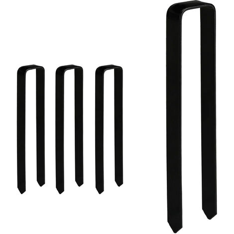 Relaxdays 4 Picchetti, Fissaggio per Archi da Giardino per Rampicanti, Design a U, XXL, Acciaio, 30 x 6,5 x 2,5 cm, Nero