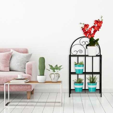 Relaxdays Scaffale Porta Piante, Pieghevole, Esterni e Interni, 3 Livelli, Metallo, Fioriera HLP 83 x 44,5 x 25 cm, Nero